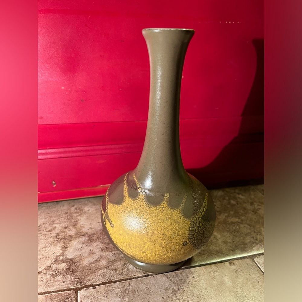 VTG MCM ROYAL HAEGER OLIVE ONION BUD BULB VASE 7 1/2” LONG NECK CHICAGO DECOR